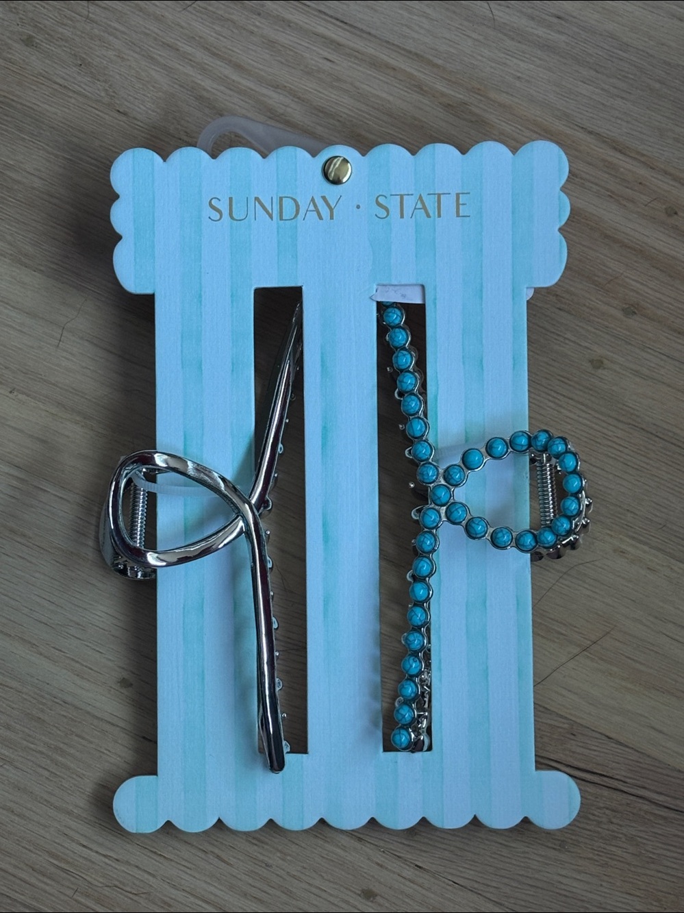 NWT Sunday State Silver and Turquoise Hair claw Clips